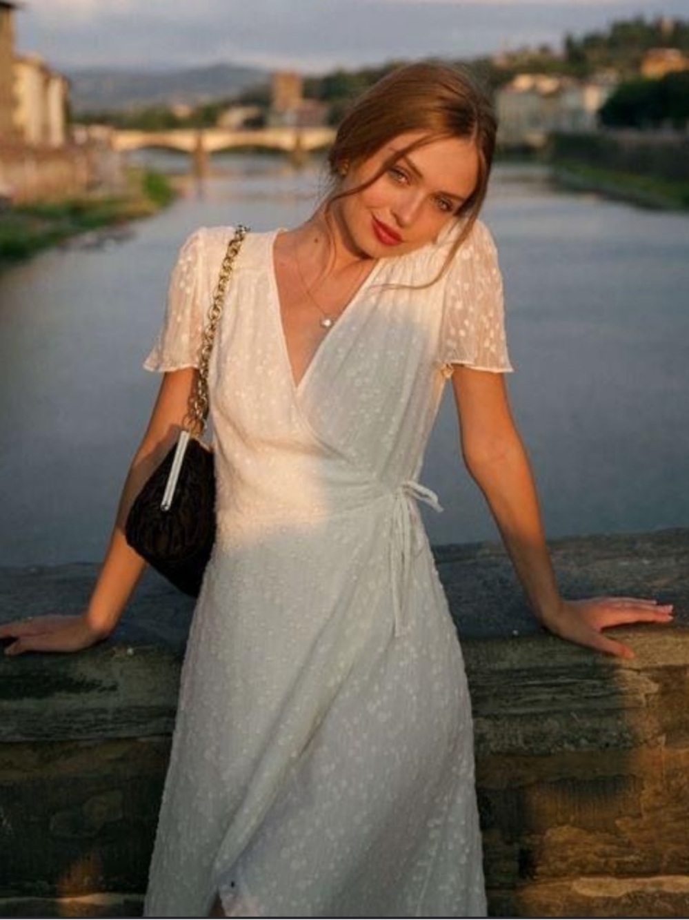 Gaala Aurore Wrap Midi Dress White Cream 100% Silk 34 / US 2
